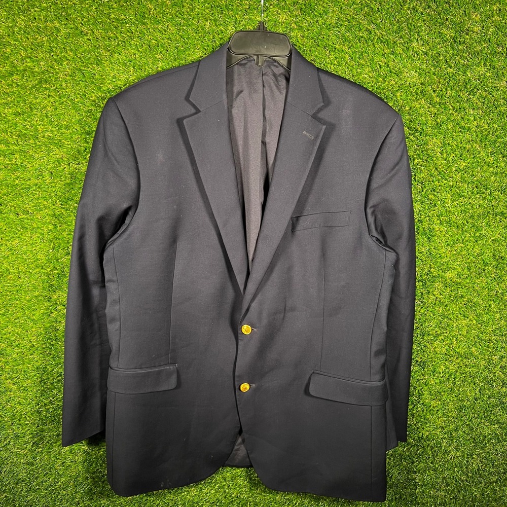 Lauren Ralph Lauren Mens Navy‎ Blue Two Button Blazer Gold Buttons 44L